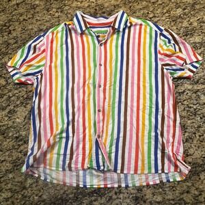 Target Pride Men Large Rainbow Stripe Short Sleeve Button Down Shirt Multi-Color